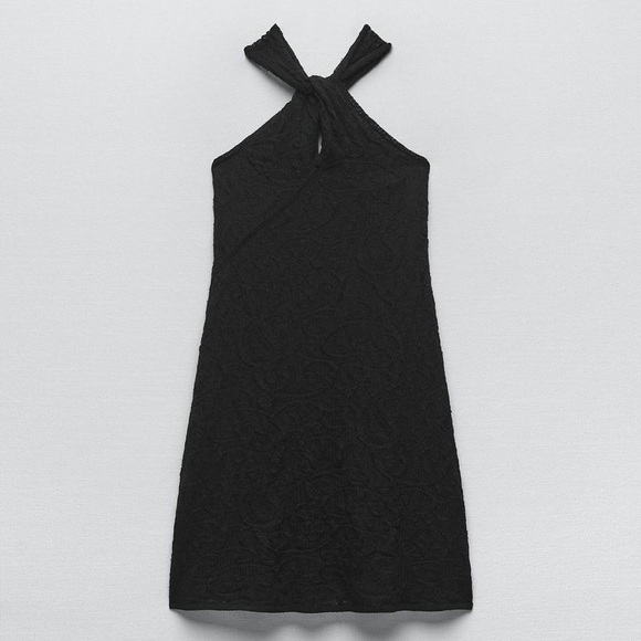NWT Zara Jacquard Halter Knit Mini Dress in Black Size M - Picture 6 of 11